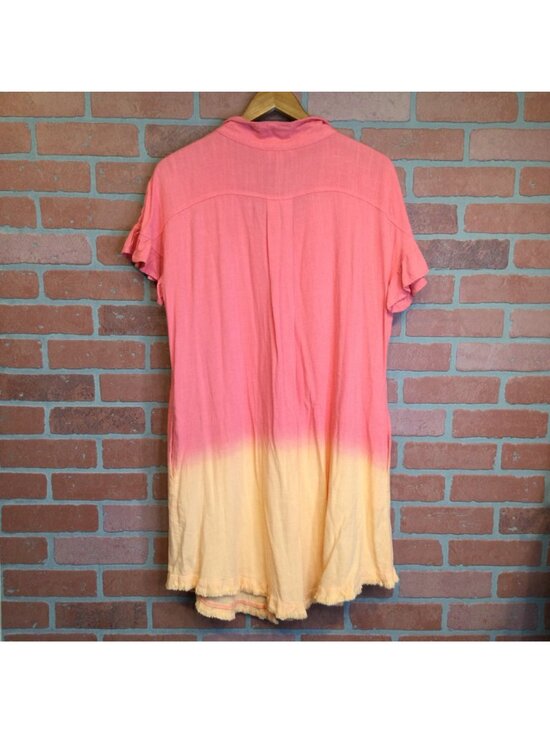 Umgee USA Womens Linen Blend Ombre Button Up Shirt Dress Frayed Hem Size L Boho - Picture 6 of 9